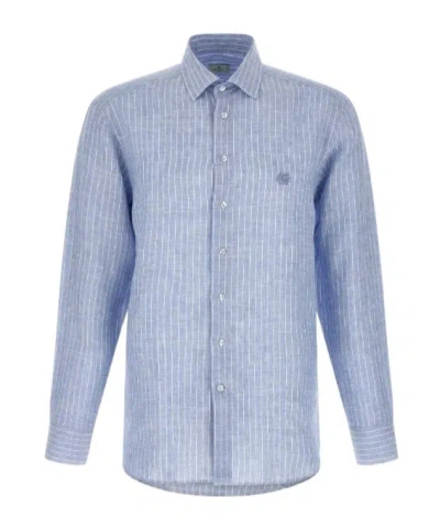 Etro Striped Logo-embroidery Shirt In Blue