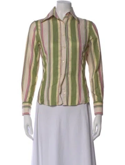 Pre-owned Etro Striped Long Sleeve Blouse In Green
