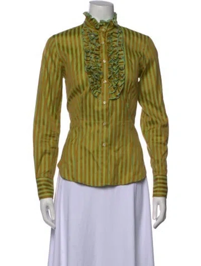 Pre-owned Etro Striped Long Sleeve Blouse In Green