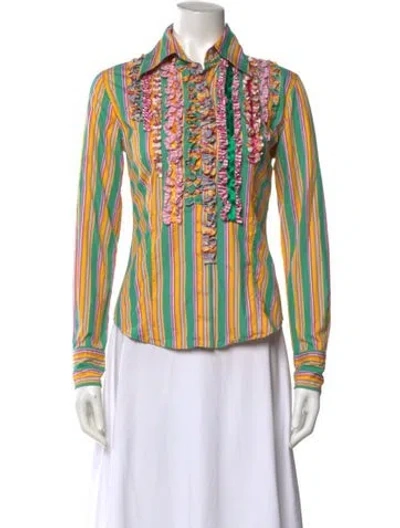 Pre-owned Etro Striped Long Sleeve Blouse In Multi