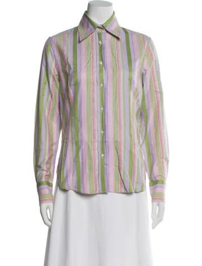 Pre-owned Etro Striped Long Sleeve Blouse In Multi