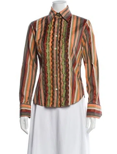 Pre-owned Etro Striped Long Sleeve Blouse In Red