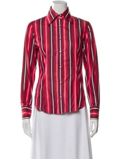 Pre-owned Etro Striped Long Sleeve Blouse In Red