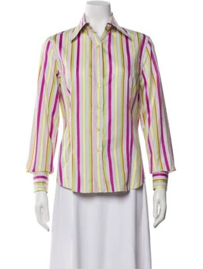 Pre-owned Etro Striped Long Sleeve Blouse In Yellow