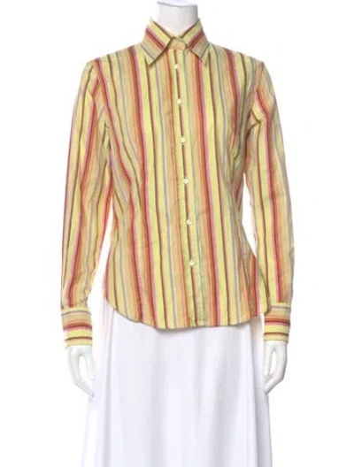Pre-owned Etro Striped Long Sleeve Blouse In Yellow