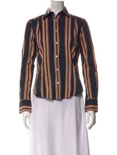 Pre-owned Etro Striped Long Sleeve Button-up Top In Black