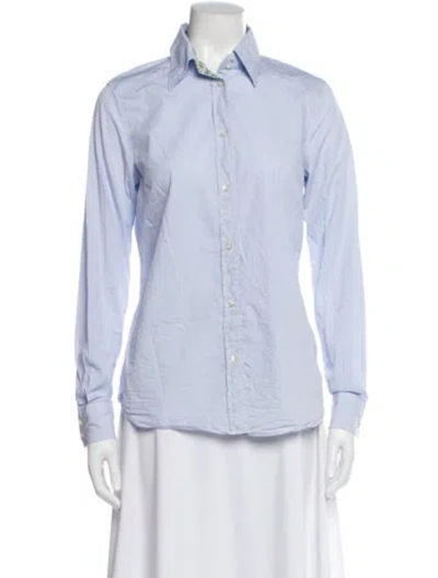 Pre-owned Etro Striped Long Sleeve Button-up Top In Blue