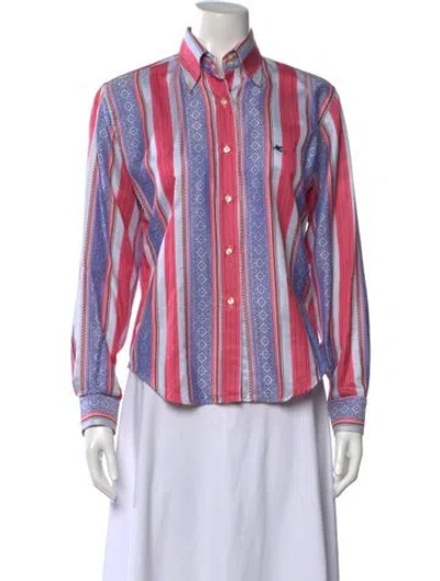 Pre-owned Etro Striped Long Sleeve Button-up Top In Blue