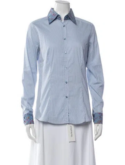Pre-owned Etro Striped Long Sleeve Button-up Top In Blue
