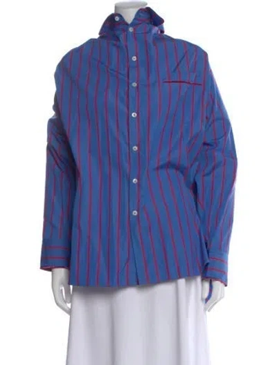 Pre-owned Etro Striped Long Sleeve Button-up Top In Blue
