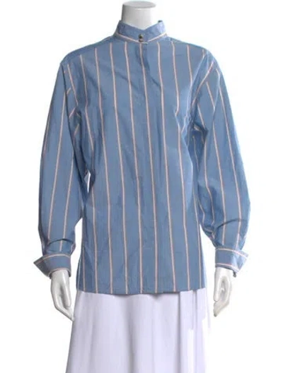 Pre-owned Etro Striped Long Sleeve Button-up Top In Blue
