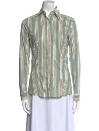 Pre-owned Etro Striped Long Sleeve Button-up Top In Green