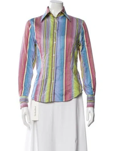Pre-owned Etro Striped Long Sleeve Button-up Top In Multi