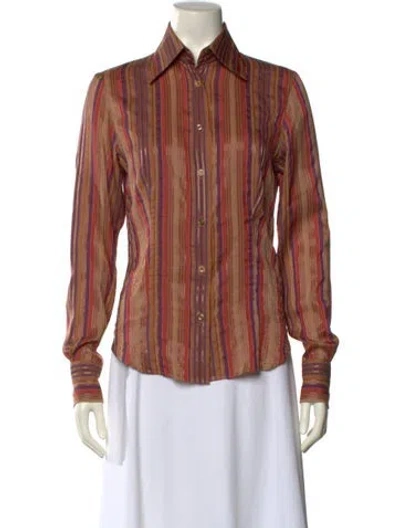 Pre-owned Etro Striped Long Sleeve Button-up Top In Neutral