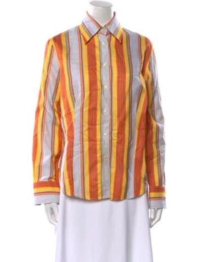 Pre-owned Etro Striped Long Sleeve Button-up Top In Orange