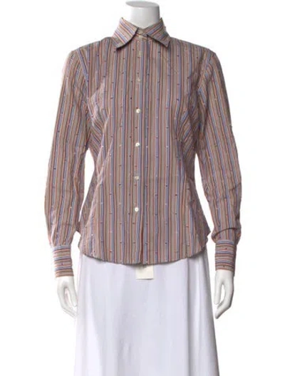 Pre-owned Etro Striped Long Sleeve Button-up Top In Orange