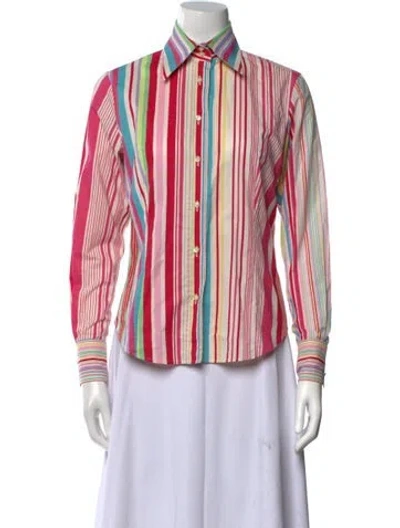 Pre-owned Etro Striped Long Sleeve Button-up Top In Pink