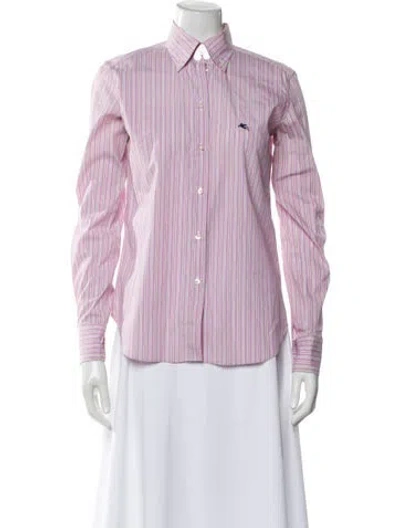 Pre-owned Etro Striped Long Sleeve Button-up Top In Pink