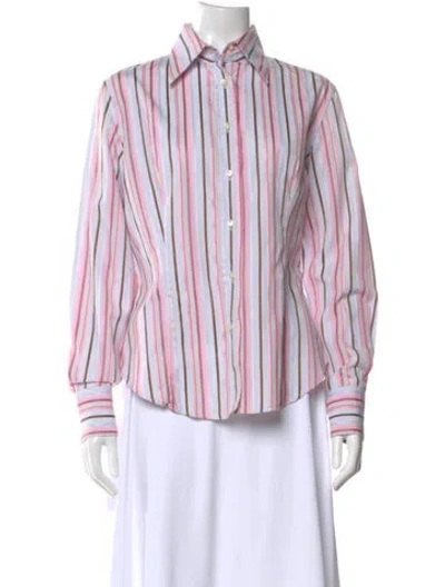 Pre-owned Etro Striped Long Sleeve Button-up Top In Pink
