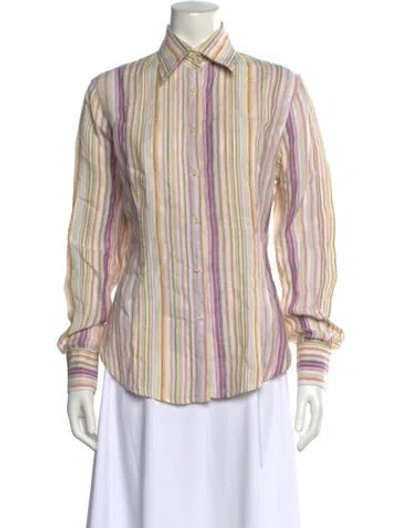 Pre-owned Etro Striped Long Sleeve Button-up Top In Pink