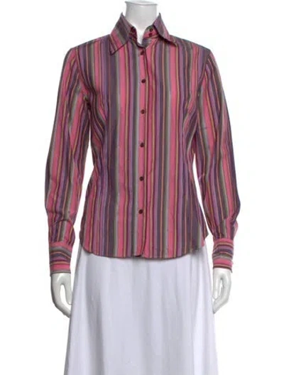 Pre-owned Etro Striped Long Sleeve Button-up Top In Pink