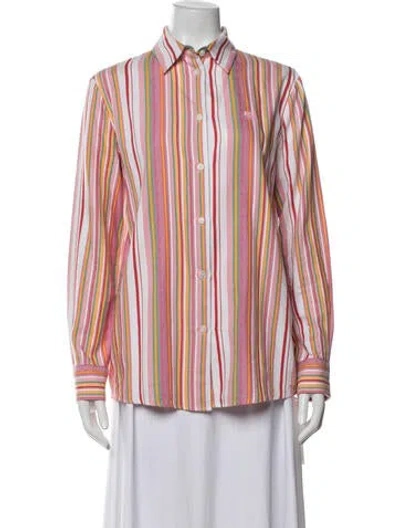 Pre-owned Etro Striped Long Sleeve Button-up Top In Pink