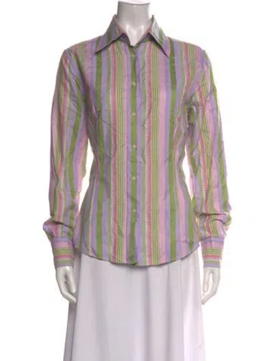 Pre-owned Etro Striped Long Sleeve Button-up Top In Purple