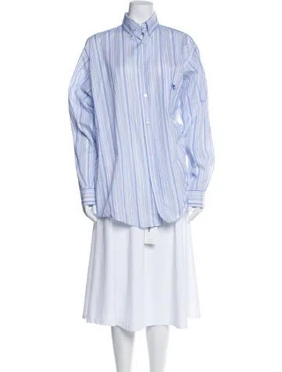 Pre-owned Etro Striped Long Sleeve Button-up Top W/ Tags In Blue