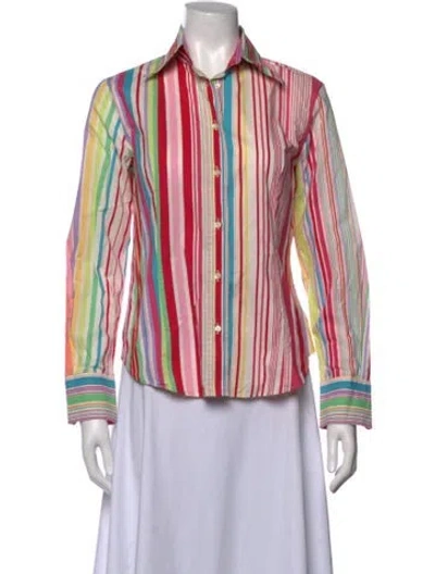 Pre-owned Etro Striped Long Sleeve Button-up Top In Yellow