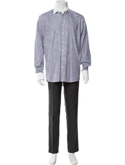 Pre-owned Etro Striped Long Sleeve Dress Shirt In Blue