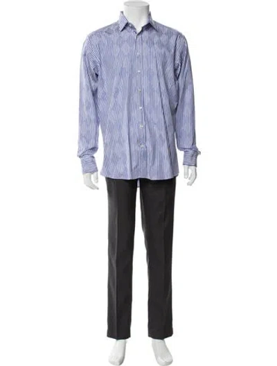 Pre-owned Etro Striped Long Sleeve Dress Shirt In Blue