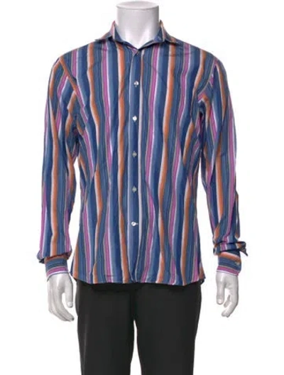 Pre-owned Etro Striped Long Sleeve Dress Shirt In Blue