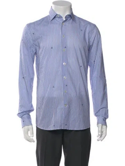 Pre-owned Etro Striped Long Sleeve Dress Shirt In Blue