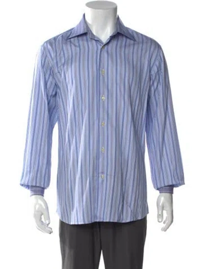 Pre-owned Etro Striped Long Sleeve Dress Shirt In Blue