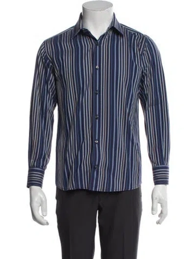 Pre-owned Etro Striped Long Sleeve Dress Shirt In Blue