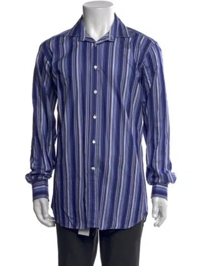 Pre-owned Etro Striped Long Sleeve Dress Shirt In Blue