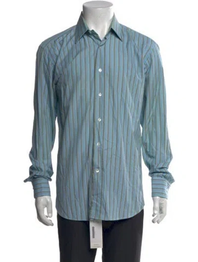 Pre-owned Etro Striped Long Sleeve Dress Shirt In Blue