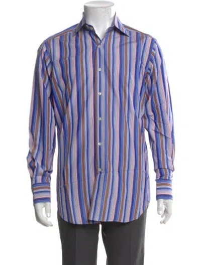 Pre-owned Etro Striped Long Sleeve Dress Shirt In Blue