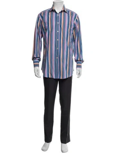 Pre-owned Etro Striped Long Sleeve Dress Shirt In Blue