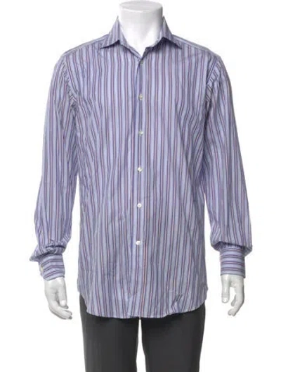 Pre-owned Etro Striped Long Sleeve Dress Shirt In Blue