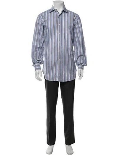 Pre-owned Etro Striped Long Sleeve Dress Shirt In Blue