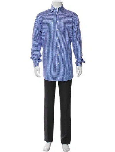 Pre-owned Etro Striped Long Sleeve Dress Shirt In Blue