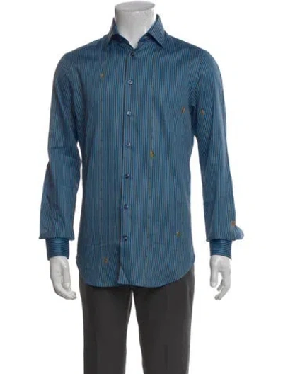 Pre-owned Etro Striped Long Sleeve Dress Shirt In Blue