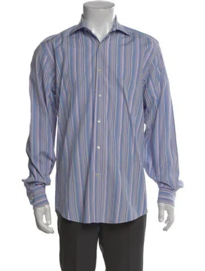 Pre-owned Etro Striped Long Sleeve Dress Shirt In Blue