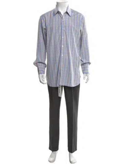 Pre-owned Etro Striped Long Sleeve Dress Shirt In Blue