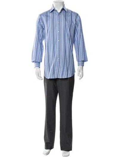 Pre-owned Etro Striped Long Sleeve Dress Shirt In Blue