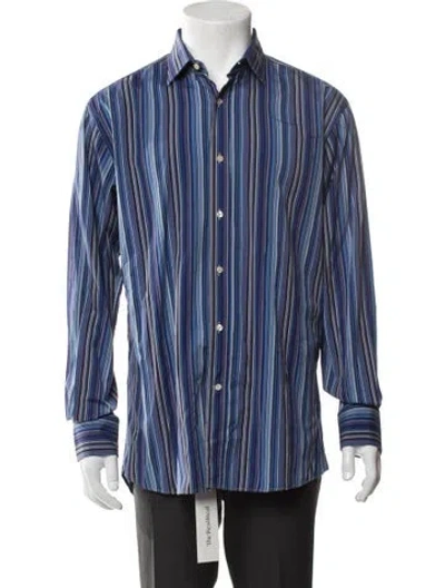 Pre-owned Etro Striped Long Sleeve Dress Shirt In Blue