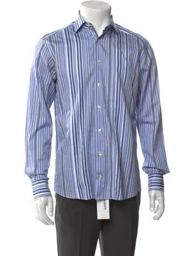 Pre-owned Etro Striped Long Sleeve Dress Shirt In Blue