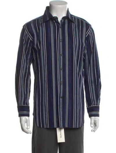 Pre-owned Etro Striped Long Sleeve Dress Shirt In Blue