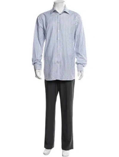 Pre-owned Etro Striped Long Sleeve Dress Shirt In Blue